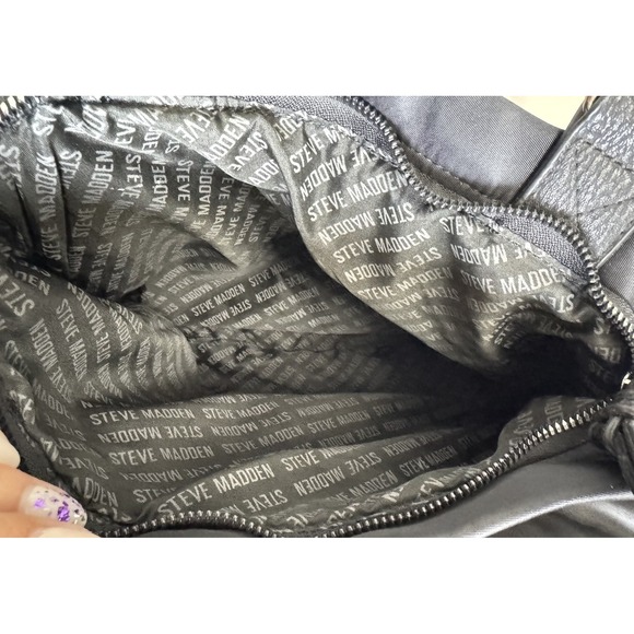 Steve Madden Black Nylon Quilted Logo Tote Shoulder Bag Travel Gym Weekender - Picture 12 of 15